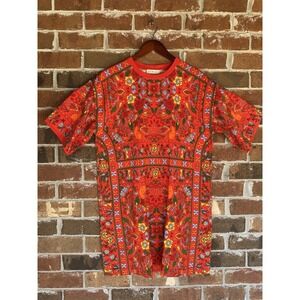 Tory Burch dress small Red Cat Flower Butterfly Print